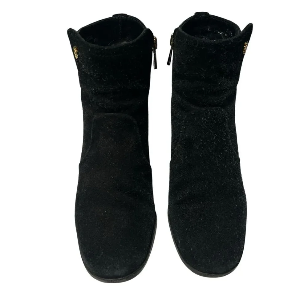 Tory Burch Sabe Ankle Boots Side Zip Black Suede Leather Booties Women’s Size 7